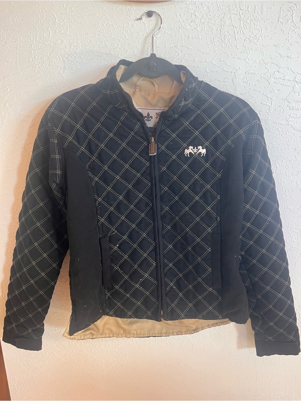 Equine Couture Black Quilted Jacket with Contrast Stitching